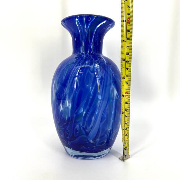 Vintage Cobalt Blue "murano" style Swirl Art Glass Artisan Vase 8" - Picture 6 of 8